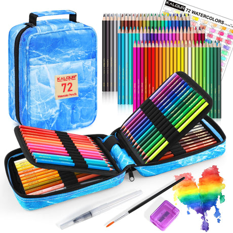 KALOUR PDAS Professional Watercolor Pencils, Set of 72, Studio Collection Artist Pencils, Pre-Sharpened Water Colored Pencils, Firm Texture, Watersoluble, Great Holiday Gifts for Adult or Teens KALOUR PDAS