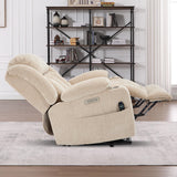 Power Lift Chair for Elderly, Electric Recliner Chair with 8-Point Vibration Massage and Lumbar Heating, Charging Ports, Cup Holders, Standing Assistance Reclining - Ivory White Luxlen
