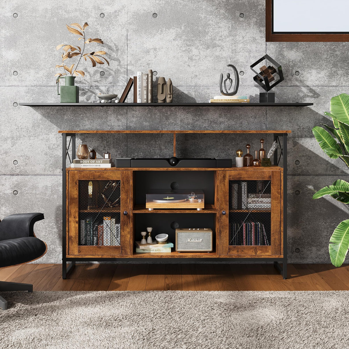 WLIVE TV Stand 55 inch TV,Tall Entertainment Center with Storage, Farmhouse Industrial TV Console for Bedroom Living Room, Rustic Brown WLIVE