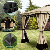 YITAHOME 10x12ft Patio Gazebo Outdoor Double Roof Canopy Gazebo w/Netting & Curtains, Soft Fabric Top Garden Winds Tent with Steel Frame for Lawn, Garden, Backyard and Deck, Khaki YITAHOME