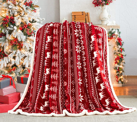 Touchat Red Sherpa Christmas Throw Blanket, Fuzzy Fluffy Soft Cozy Blanket, Fleece Flannel Plush Microfiber Blanket for Couch Bed Sofa (50" X 60", Red Reindeer) Touchat