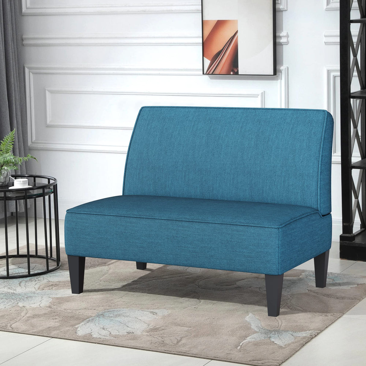 Changjie Furniture Small Loveseat Sofa, Upholstered Small Sofa Couch Mini Love seat Sofas for Bedroom Living Room (Blue) Changjie Furniture