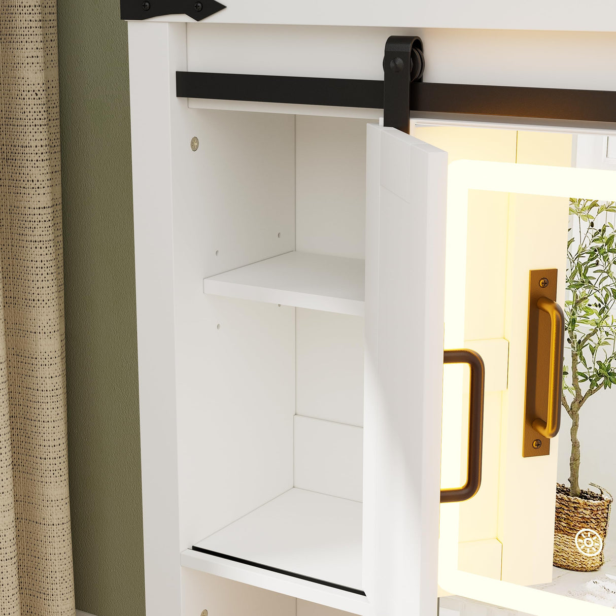 PAKASEPT Farmhouse Bathroom Wall Cabinet, Medicine Cabinet Mirror with LED Lights, Sliding Mirror and Adjustable Shelves,Storage Cabinet Wall Mounted Organizer for Bathroom, Kitchen Dining, White PAKASEPT