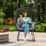 YITAHOME Egg Chair with Stand Outdoor Indoor Egg Lounge Chair with Cushion Wicker Chair PE Rattan Chair Included for Patio, Garden, Backyard, Porch, Gray YITAHOME
