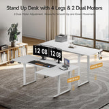 ONBRILL Standing Desk, 71x43 Inches L Shaped Desk with 4 Legs, Dual Motor and Memory Controller, Electric Stand Up Desk Adjustable Height from 28-46 Inches for Computer Workstation White ONBRILL