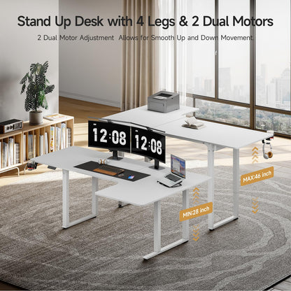 ONBRILL Standing Desk, 71x43 Inches L Shaped Desk with 4 Legs, Dual Motor and Memory Controller, Electric Stand Up Desk Adjustable Height from 28-46 Inches for Computer Workstation White - WoodArtSupply