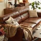 Mid-Century 3-Seater Leather Sofa with Removable Backrest and Cushions, Vintage Modern Lounge Couch for Office, Apartment, Living Room, Bedroom, with Sturdy Metal Legs - 86.61 Inches, Brown NessCarsti