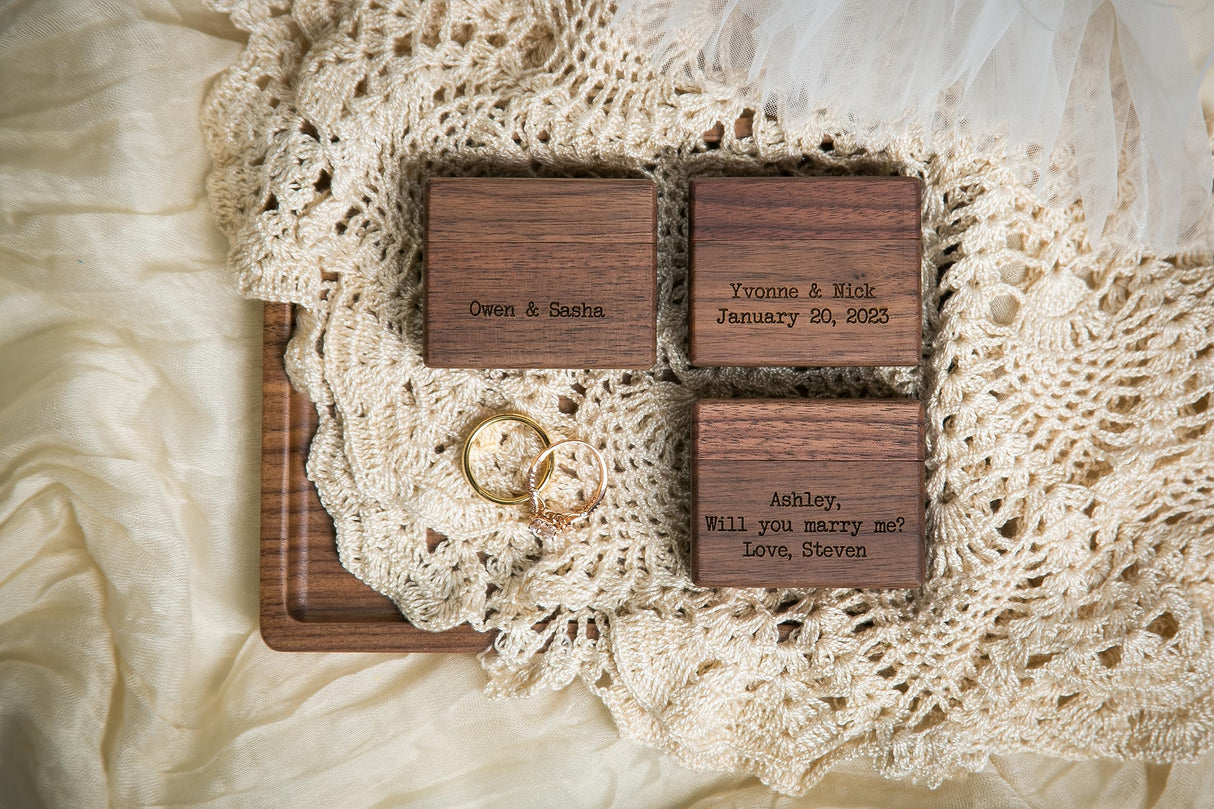 MUUJEE Custom Engraved Wood Flip Ring Box, 2.25 x 0.9 x 2 Inches Wooden Slim Ring Holder For Engagement Proposal, Weddings, Anniversaries, Birthday Gift Ideas MUUJEE