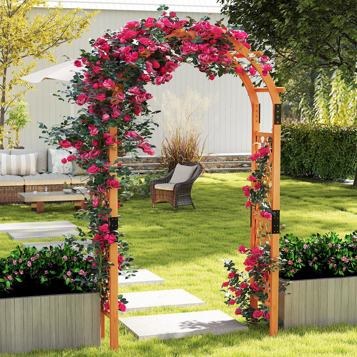 Moccha 7.7 FT Garden Arbor, 93" Wood Arbor Trellis for Climbing Plants, Rose, Ivy, Outdoor Archway Pergola, Solid Wood Backdrop Stand, Garden Arch for Lawn Patio Bridal Party Pathway Ceremony Wedding LDAILY