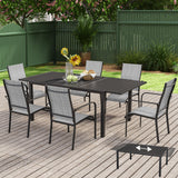 BUPPLEE 38"-84" Extendable Outdoor Dining Table Set for 4-8 Person, Rectangular Outdoor Furniture Adjustable Table & 6Pcs Textilene Chairs for Porch,Backyard, Garden, Poolside and Deck-7 Piece Grey BUPPLEE