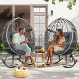 YITAHOME Outdoor Rocking Egg Chair with Cushioned Comfort, Wicker Patio Rocker 250lb Capacity, Anti-Slip, All-Weather Resilient Rattan Design for Indoor & Outdoor Relaxation Spaces, Grey YITAHOME