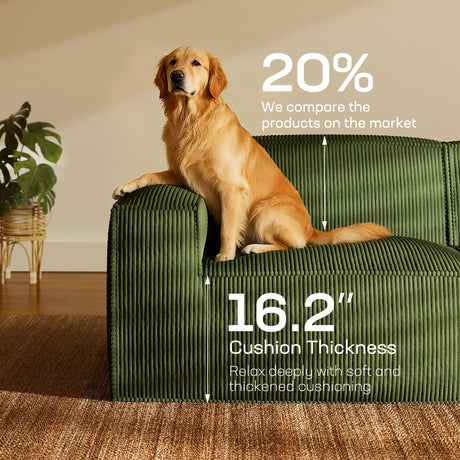 Marsail Modular Sectional Sofa, 111" L-Shaped Modular Sectional Couch with Deep Seat, Freely Combinable Sectional Clound Sofa for Living Room, No Assembly, Plush Corduroy Fabric, Green Marsail