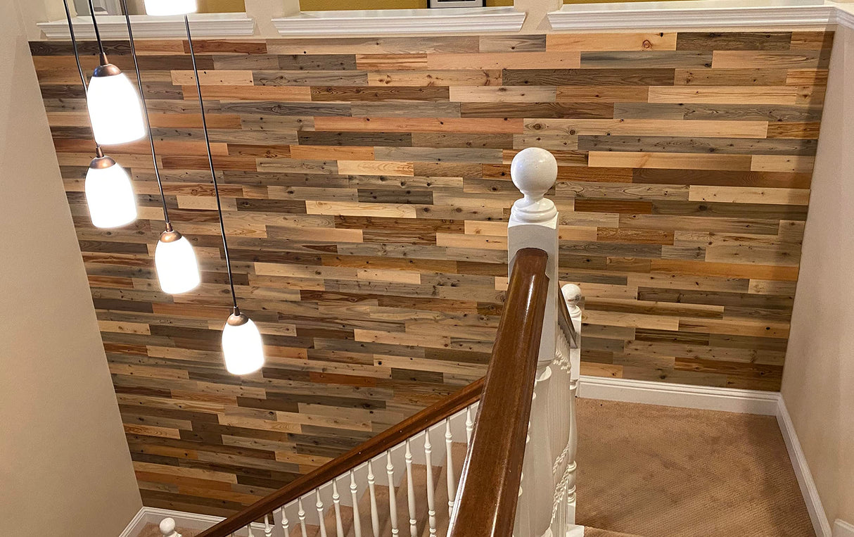 Timberchic River Reclaimed Wooden Wall Planks - Simple Peel & Stick Wall Covering Application for DIY Accent Wall & Home Improvement - Modern, Premium Wall Paneling (3" Wide - 10 Sq. Ft., River) Timberchic