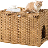 SETVSON Cat Litter Box Enclosure Furniture, Handwoven Rattan Hidden Litter Box with Mat, Large Space Cat House with 2 S-Shaped Hooks 30.3 x 18.3 x 24.4 Inches, Indoor for Living Room Apartment Natural SETVSON