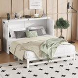 KEIKI Queen Size Cabinet Murphy Bed with Charging Station and Drawers, Multiple Storage Foldable Hideaway Wall Murphy Bed Frame with Solid Slat, No Box Spring Needed, Easy Assembly, for Bedroom, White KEIKI