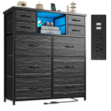 DurayLoly Dresser for Bedroom with Charging Station and LED and 10 Fabric Drawers, Sturdy Bedroom Dresser for Storage, Closet, Hallway (Black) DurayLoly
