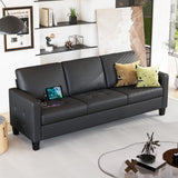 STHOUYN 73” Black Faux Leather Sofa Couch, Modern Comfy Office 3 Seater Couch Loveseat with USB and Tufted Armrest, Small Love Seat Couches for Living Room, Bedroom, Apartment STHOUYN