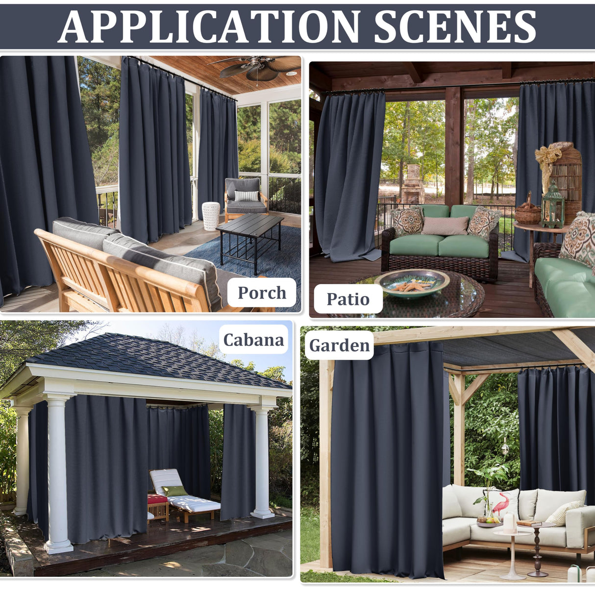 Kimunuk Gazebo Universal Replacement Privacy Curtain,10'X13' Gazebo Outdoor Waterproof Curtains, 4-Panels Sidewall Curtains with Double Zipper for Patio, Garden and Backyard (Only Curtains, Navy Blue) Kimunuk