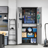 Yizosh Metal Garage Storage Cabinet with Locking Doors and Drawers, Heavy Duty Steel Tool Cabinet with Pegboard, 71" - Lockable Cabinets for Garage, Warehouse, Basement (Black Gray) Yizosh