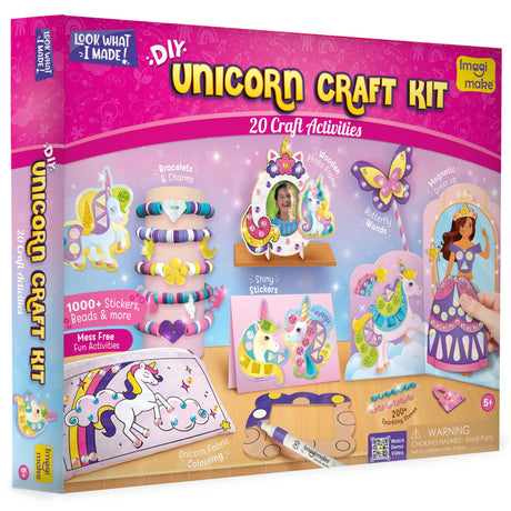 Imagimake Unicorn Craft Kit | 20+ Mess Free Activities | Bracelet Making Kit, Magnetic Board Princess Dress Up, Unicorn Stickers and More | 5,6,7,8 Year Old Girl Birthday Gift | Crafts for Girls 8-12 Imagimake