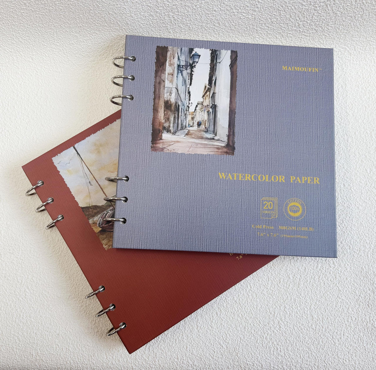 MAIMOUFIN Watercolor Journal,100% Cotton Watercolor Paper, 7.6" x 7.6",20 Sheets（140LB/300GSM） Cold Press, Hardcover Square Loose-Leaf Watercolor Sketchbook Pad for Artists, Art Lovers (Cold Press) MAIMOUFIN