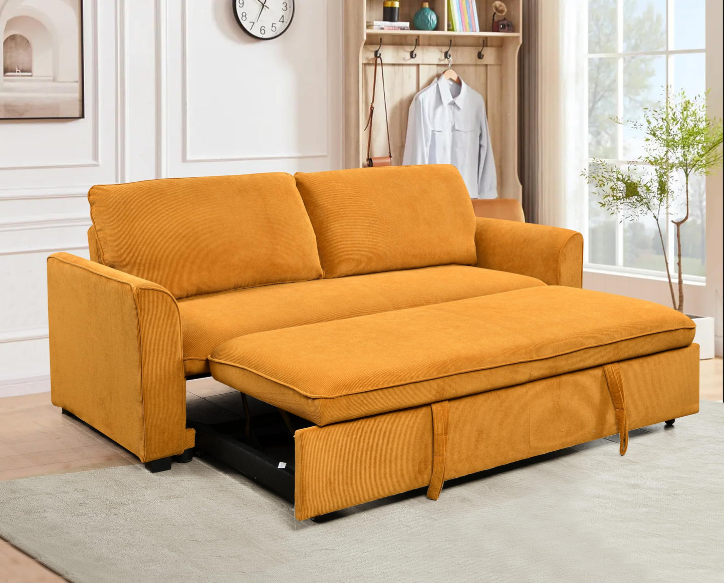 ZIGHTH 78" Queen Size Convertible Sleeper Sofa Couch Bed, Pull-Out Futon Loveseat Sofas Couches Bed with Adjustable Backrest for Living Room, Small Spaces, RV. Mustard Yellow