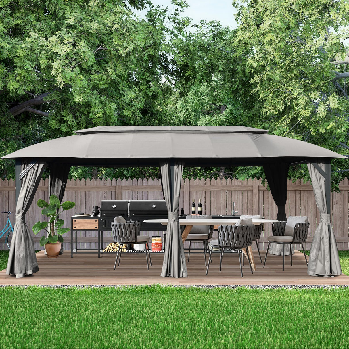 Domi Gazebo 10x20FT, Outdoor Gazebo with Double Roofs, Privacy Curtains, Mosquito Nettings, Heavy Duty Metal Frame Party Tent Canopy for Patio, Backyard, Deck, Lawn, Grey domi outdoor living