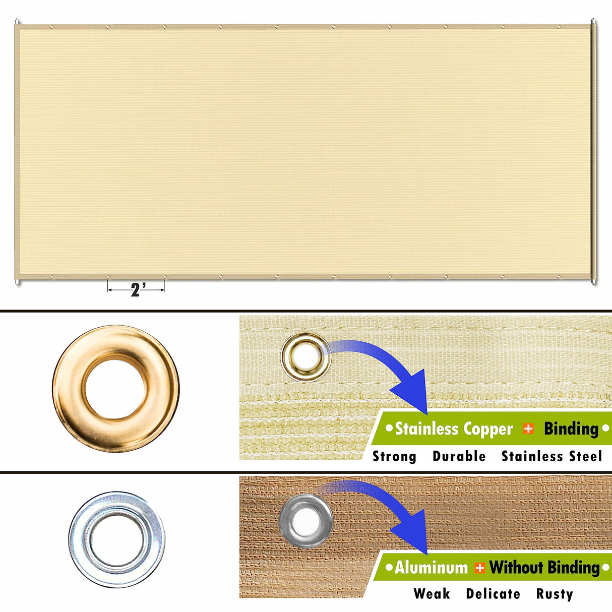 ColourTree 10' W x 16' L Grey Pergola Sun Shade Canopy Replacement Cover UPF50, Commercial Grade 260 GSM Cloth for Outdoor Patio, Includes Stainless Steel Weighted Rods (We Make Custom Size) ColourTree