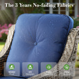 ovios Outdoor 5 Piece Patio Furniture with Fire Pit Table,Wicker Coversation Set with Swivel Rocking Chair,Comfy Sectional Deep Sofa for Outside Porch Balcony Backyard Pool,Navy Blue ovios