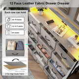 Welfuturer Dresser for Bedroom with 12 Drawers LED Dressers & Chests of Drawers Charging Station Fabric Dresser Storage Organizer Unit for Hallway Entryway Closets Sturdy Steel Frame Wood Top Gray Welfuturer
