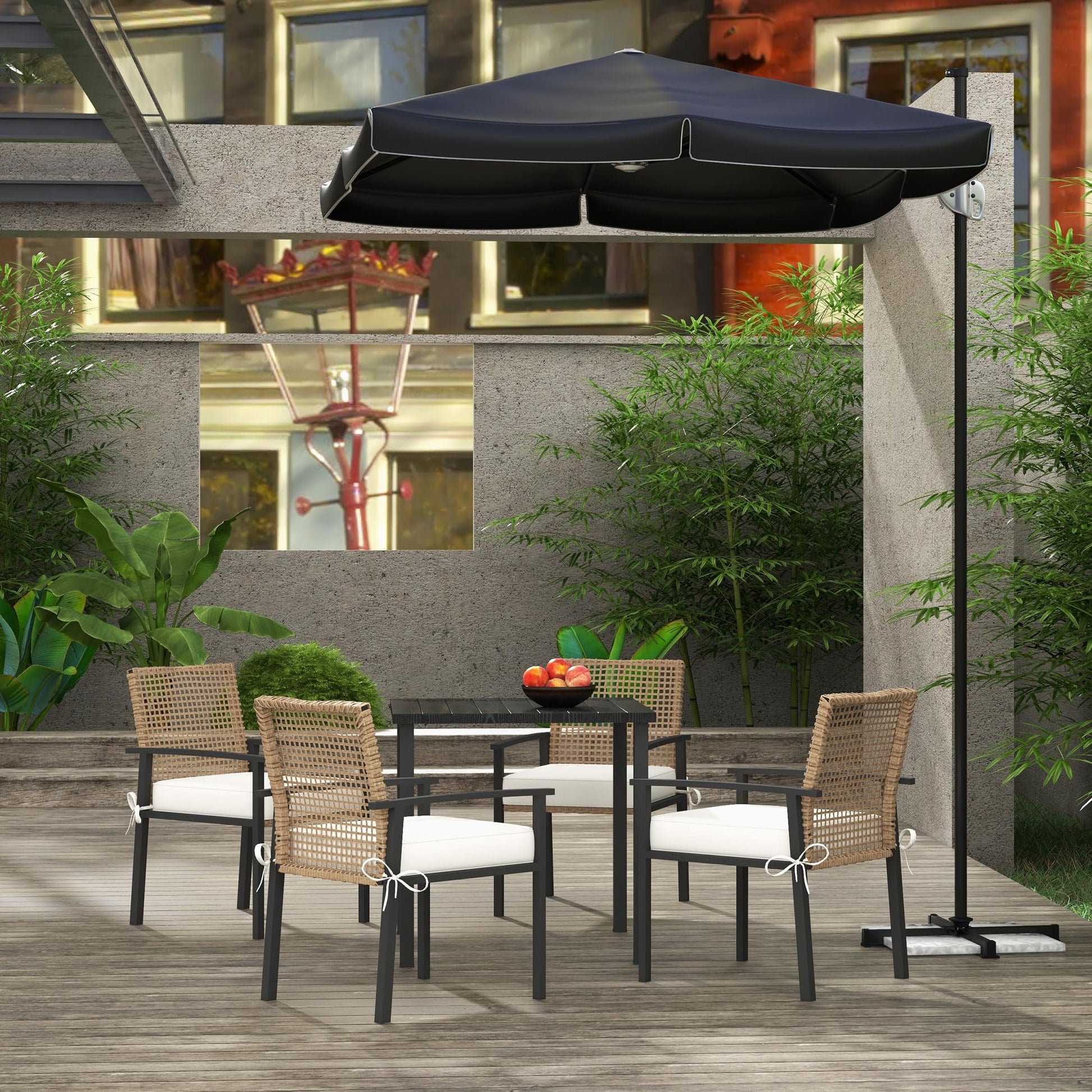 Outsunny 5 Pieces Outdoor Dining Set for 4, Wicker Rattan Patio Furniture Set, Patio Table and Chairs Set with Cushions, Square Metal Table Top, Conversation Set for Garden, Backyard, Deck, B - WoodArtSupply