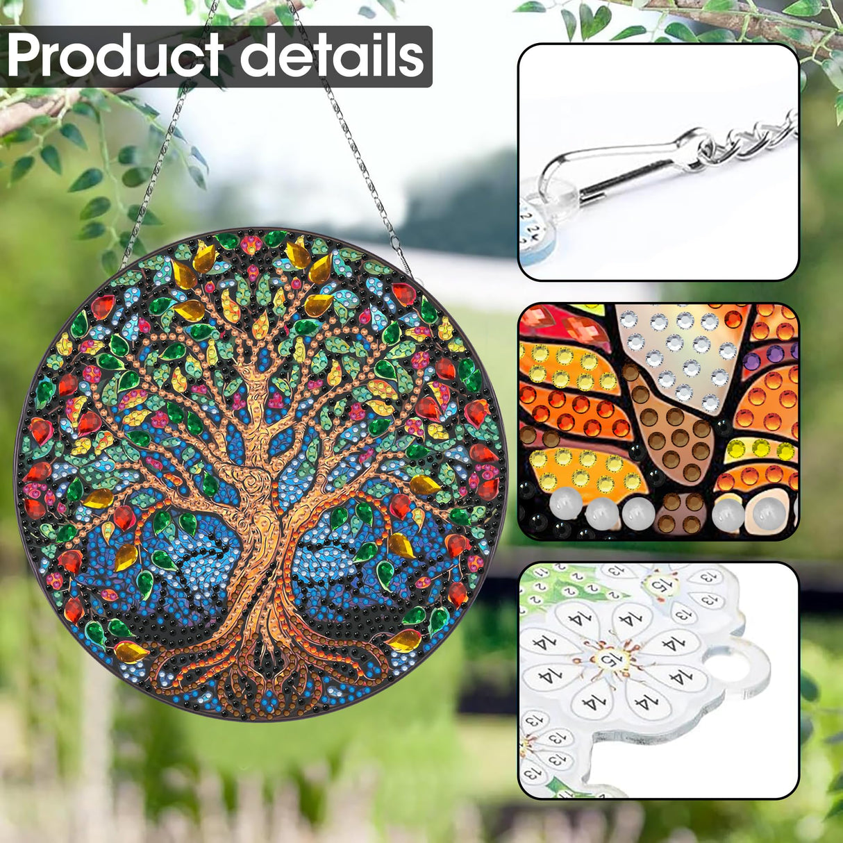 SKRYUIE Hanging Diamond Art Kits for Adults Tree, DIY Window Pendant Diamond Painting Kit Sun Catcher, Special Shaped Crystal Acrylic Double Sided, Porch Outdoor Garden Ornament 7.64 x 7.64 Inch SKRYUIE