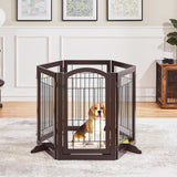 Yaheetech 32-inch Tall Dog Gate with Door Extra Wide Pet Gate for Dogs, Foldable Wire & Wooden Puppy Safety Fence w/3 Support Feet,Freestanding Dog Gate for the House,Doorway,Stairs(Espresso,6 Panels) Yaheetech