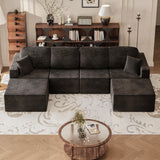 Shahoo 126" Modular Sectional Sofa, Cloud Couches for Living Room, Upholstered Boneless Couch with Ottoman, Upholstered Cloud Sofa for Bedroom (Black, U Shaped Sofa) Shahoo