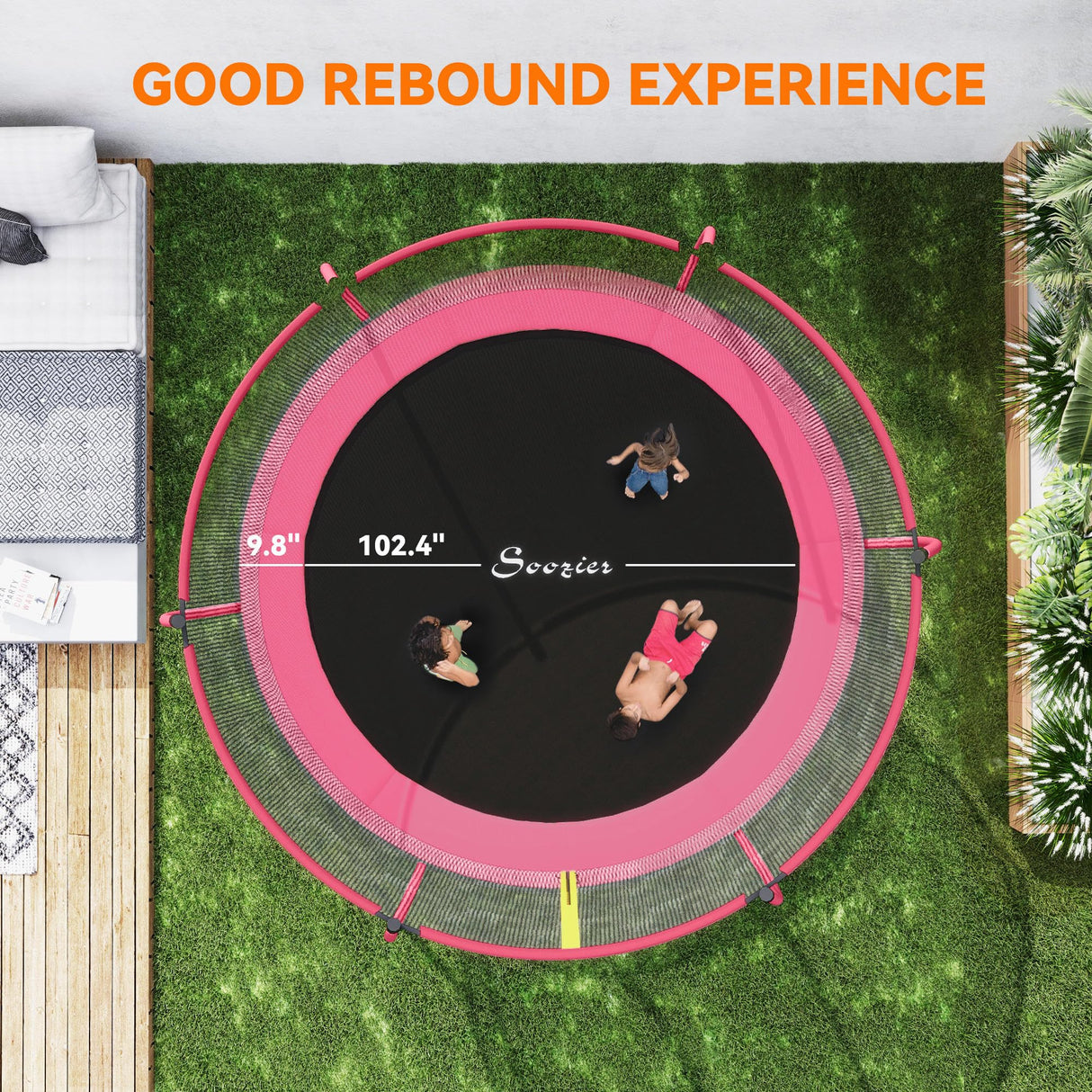 Soozier 10ft Trampoline Outdoor, Recreational Trampoline with Net Enclosure, Curved Poles and Safety Spring Cover for Kid Adults, ASTM Approved, Pink Soozier