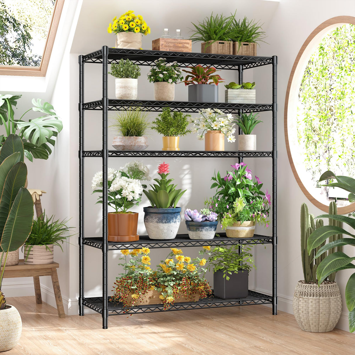 5 Tier Storage Shelves 71"H Wire Shelving Adjustable Metal Shelving,1000LBS Pantry Shelves Sturdy Steel Wire Shelf for Kitchen School Pantry Garage Warehouse ,71"H X35.5"W X13.8"D, Black,2P Romorgniz