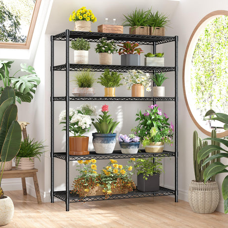 5 Tier Storage Shelves 71"H Wire Shelving Adjustable Metal Shelving,1000LBS Pantry Shelves Sturdy Steel Wire Shelf for Kitchen School Pantry Garage Warehouse ,71"H X35.5"W X13.8"D, Black,2P Romorgniz