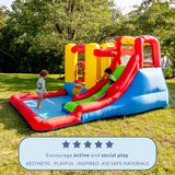 Bounceland Jump and Splash Adventure Bounce House or Water Slide All in one, Large Pool, Fun Bouncing Area with Basketball Hoop, Long Slide with Climbing Wall, UL Certified Blower Included Bounceland