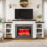 LGHM 80" Electric Fireplace with Mantel, Fireplace TV Stand for TVs Up to 90 Inch, Farmhouse Entertainment Center with Storage, Realistic Stacked Stone Surround with Remote Control for Living Room LGHM