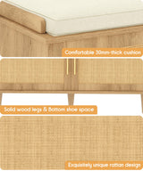 Akxomel Natural Rattan Shoe Storage Bench with Cushion, Entryway Shoe Cabinet Bench with 2 Doors, 15"D x 31.5"W x 20"H, Wooden Shoe Organizer, Adjustable Shelf, Solid Wood Legs, for Hallway, Bedroom Akxomel