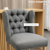 HOMCOM Counter Height Bar Stools Set of 2, 27" Seat Height Upholstered Barstools, Farmhouse Kitchen Island Stools with Nailhead-Trim, Tufted Back and Wooden Legs, Light Gray HOMCOM