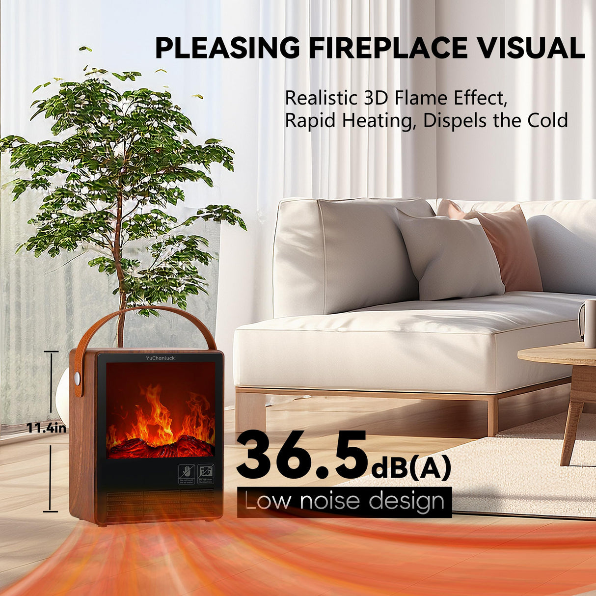 Portable Electric Fireplace Heater for Indoor Use,Fake Fireplace Space Heaters 1500W High Power,Small Fireplace with Realistic 3D Flame Effect,Mini Heater with Overheat and Tilt Protection YUCHANLUCK