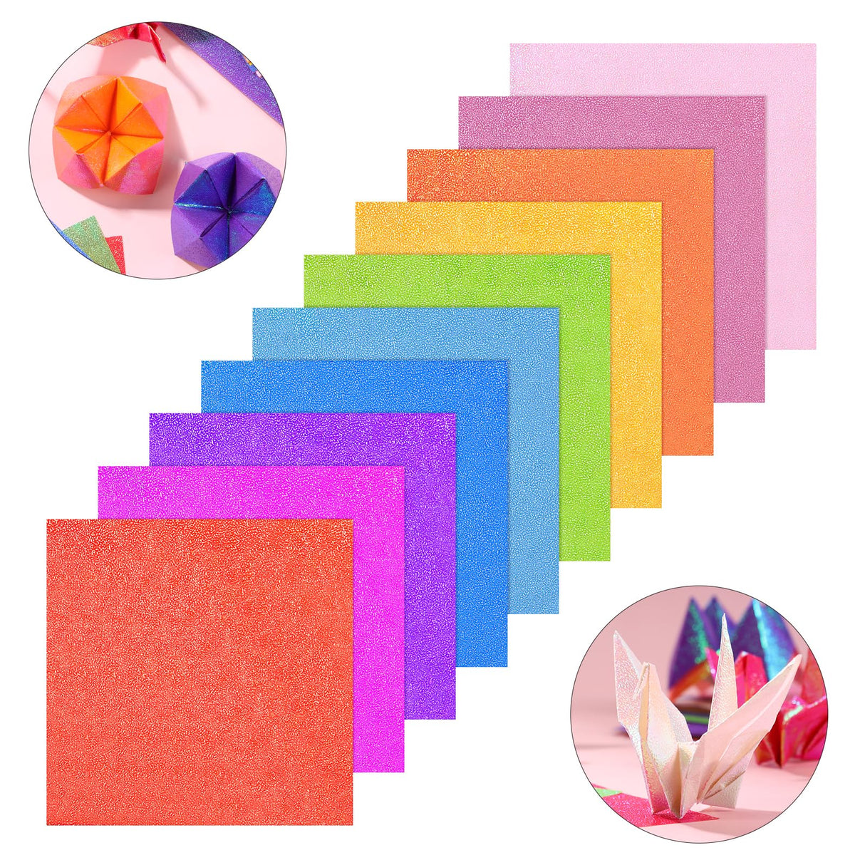50pcs Iridescent Paper Square Shiny Folding Paper DIY Handcraft Paper Origami Paper,Colorful Paper for Paper Crane Paper Cuts (15cm, 10 Colors) Healifty