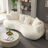 KEIKI 102" Curved Oversized Boucle Modular Sectional Sofa with 4 Throw Pillows, Mid-Century 4-Seater Upholstered Corner Plush Comfy Couch, Easy Assembly, for Apartment, Living Room, White KEIKI