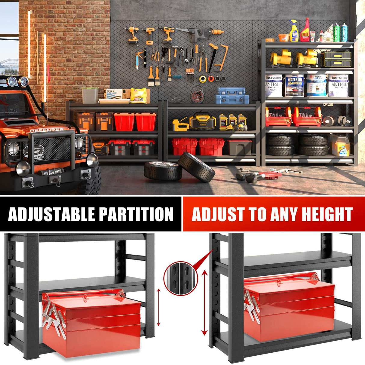 SFTORMAS Garage Shelving Heavy Duty Adjustable Storage Shelves Unit,Metal Utility Rack Shelf for Industries, Warehouses, Basement (with Fences 5-Tier 78" Hx47.2 Wx18 D) SFTORMAS