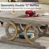 Tribesigns Farmhouse Coffee Table, 47 Inches Rustic Wood Coffee Table with Storage Shelf for Living Room, 2 Tier Large Rectangle Cocktail Table Center Tea Table Accent Table, Gray Tribesigns