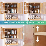 SMIBUY Bathroom Over The Toilet Storage Cabinet, 2 Door Bamboo Cabinet Organizer, Freestanding Space Saver Toilet Rack with Adjustable Inside Shelf and Open Shelf (Natural) SMIBUY