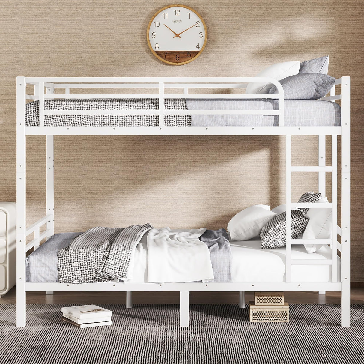 Bellemave Full XL Over Full XL Bunk Bed with Headboard and Build in Ladder, Heavy Duty Bunk Beds with Guardrail, Convertible Bunk Bed, Easy Assemble, Mattress Not Included, White Bellemave
