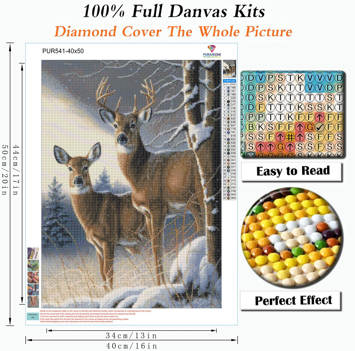 Puraikcmi DIY 5D Diamond Painting Kits Full Drill Round Diamonds Rhinestone Embroidery for Wall Decoration (Deer) Puraikcmi