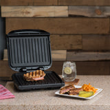 George Foreman 4-Serving Removable Plate Electric Grill and Panini Press, George Tough Non-Stick Coating, Drip Tray Catches Grease, Black George Foreman